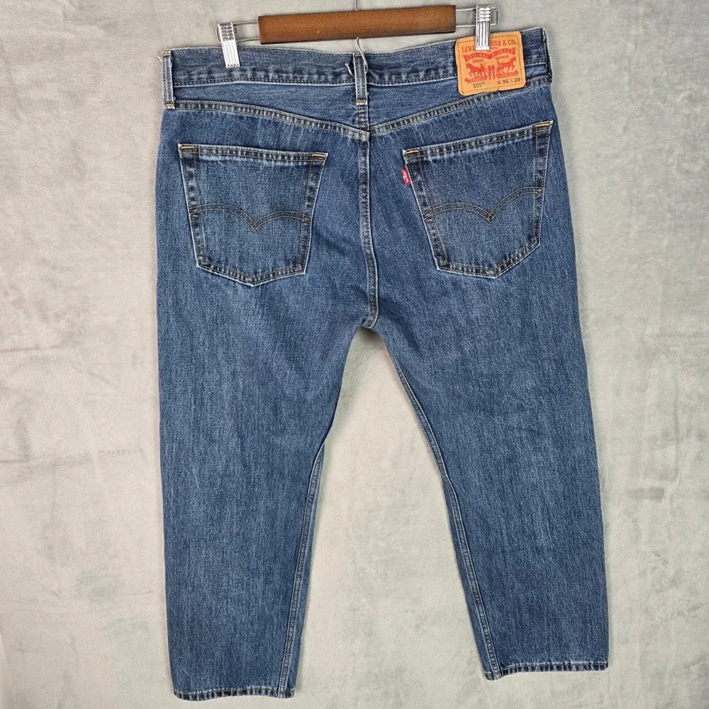 Levis 505 Regular Fit Straight Leg Jeans Mens 36x29 Medium‎ Wash Blue Denim
